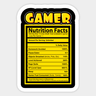 'Gamer Nutrition Blue Label Facts' Video Gamer Gift Sticker